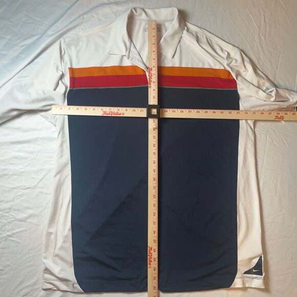 Nike Golf Polo Mens Sz XXL 2XL White Block Stripe Blue Orange Red Dri-Fit Preppy - Picture 3 of 6